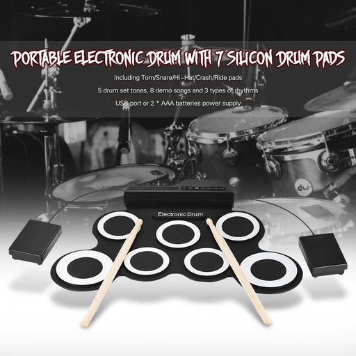 Portable Roll Up Electronic Drum Pad Set with Sticks & Pedal