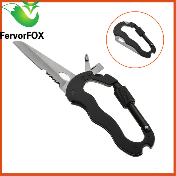 Survival Camping Hiking 5 in 1 Aluminum Climbing Carabiner Multi Tool Buckle Rock Equipment