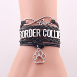 Infinity Border Collie Leather Wrap Charm Bracelet