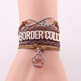 Infinity Border Collie Leather Wrap Charm Bracelet