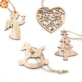 10PCS DIY Christmas Snowflakes & Deer & Tree Wooden Pendants Ornaments Decorations Xmas Tree