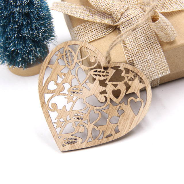 10PCS DIY Christmas Snowflakes & Deer & Tree Wooden Pendants Ornaments Decorations Xmas Tree