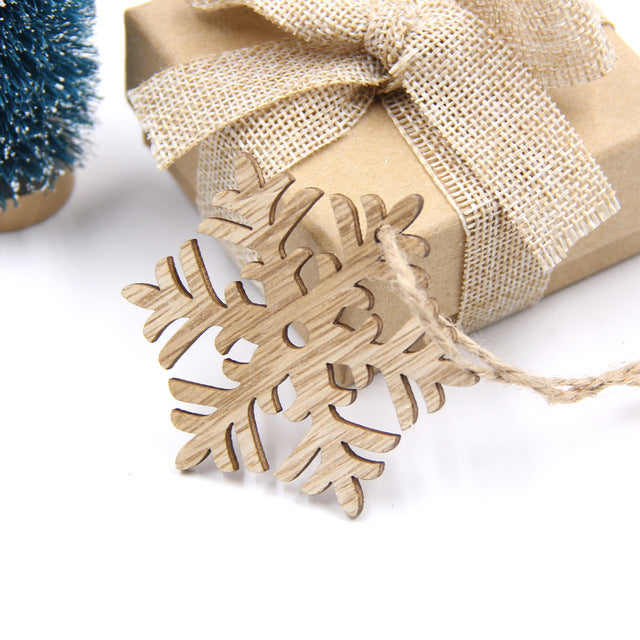 10PCS DIY Christmas Snowflakes & Deer & Tree Wooden Pendants Ornaments Decorations Xmas Tree