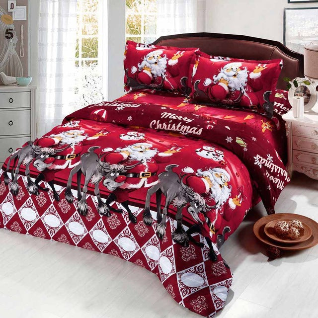 4pcs/set 3D Cartoon Merry Christmas Santa Claus Bedclothes Duvet Quilt Cover Bed Sheet 2 Pillowcases