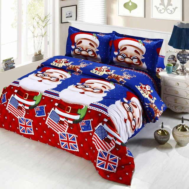 4pcs/set 3D Cartoon Merry Christmas Santa Claus Bedclothes Duvet Quilt Cover Bed Sheet 2 Pillowcases