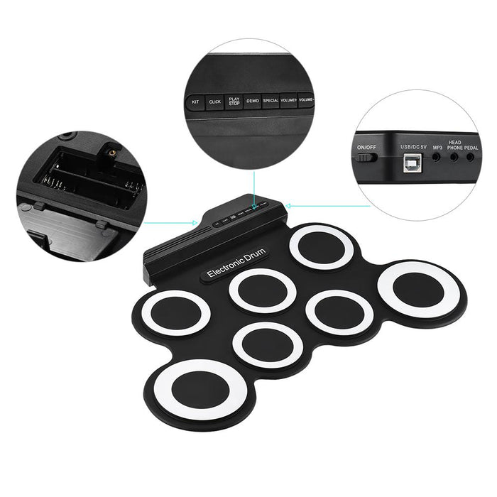 Portable Roll Up Electronic Drum Pad Set with Sticks & Pedal